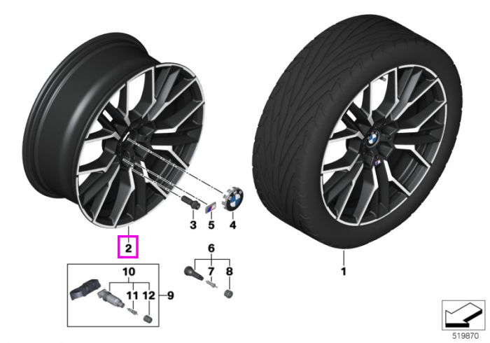 Janta aliaj usor - M Performance Double Spoke 894M - Bicolor Negru (Jet Black Bright Turned/Diamond Cut) - 9Jx20 ET:41 - BMW Seria 8 G14 G15 G16