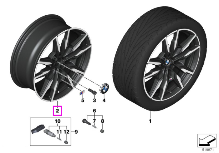 Janta aliaj usor - M Performance Double Spoke 895M - Bicolor Negru (Jet Black Bright Turned/Diamond Cut) - 8Jx20 ET:26 - BMW Seria 8 G14 G15 G16
