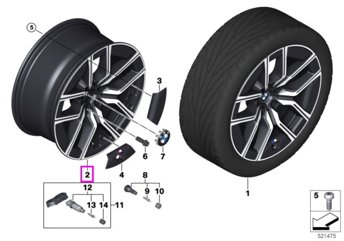 Janta aliaj usor - M Performance Aerodynamic Wheel 907M - Bicolor Negru (Black 2 Solid/Bright Turned) - 9Jx20 ET:24 - BMW Seria 7 G70	
