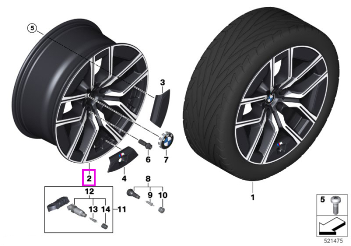 Janta aliaj usor - M Performance Aerodynamic Wheel 907M - Bicolor Negru (Black 2 Solid/Bright Turned) - 10,5Jx20 ET:44 - BMW Seria 7 G70
