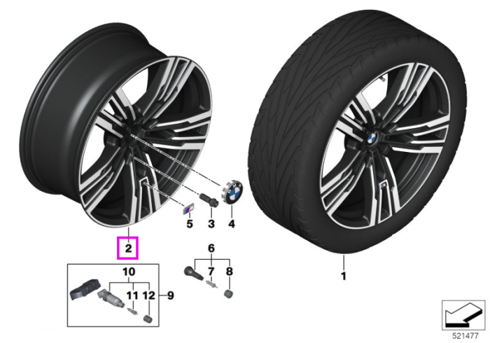 Janta aliaj usor - M Performance Star Spoke 908M - Bicolor Negru (Black 2 Solid/Bright Turned) - 9Jx21 ET:24 - BMW Seria 7 G70