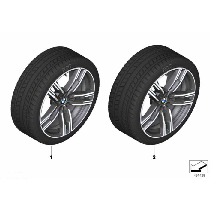 Roată completă de iarnă - M Double Spoke 727M (bright turned) cu anvelopa Pirelli P-Zero Winter r-f - 245/40R19 98V XL - BMW Seria 8 G14/G15/G16 - punte față
