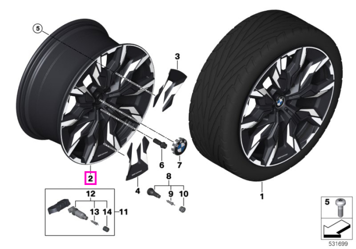  Janta din aliaj usor - Aerodynamic Wheel 954i - Bicolor Negru/Argintiu (Jet Black / Bright Turned) - 9,5Jx21 ET:47 - BMW Seria 5 G60 G61 - Punte Spate