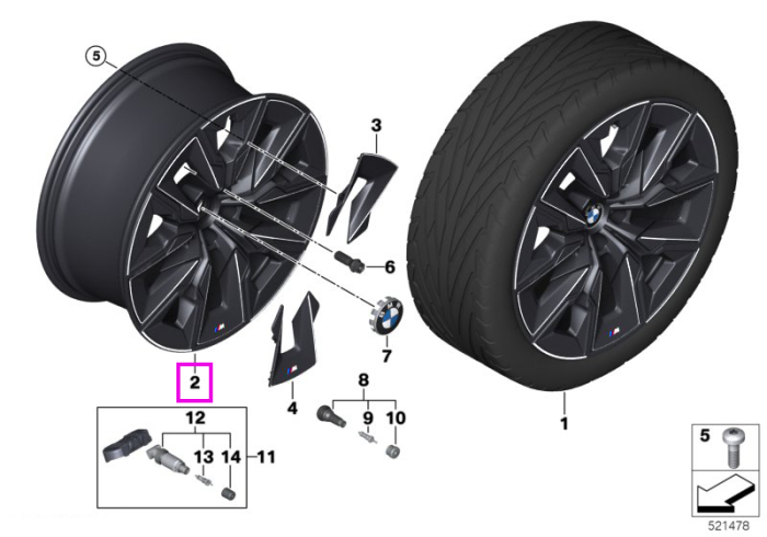  Janta aliaj usor - M Performance Aerodynamic Wheel 909M - Bicolor Negru (Jet Black Uni/Bright Turned) - 9JX21 ET:24 - BMW Seria 7 G70	