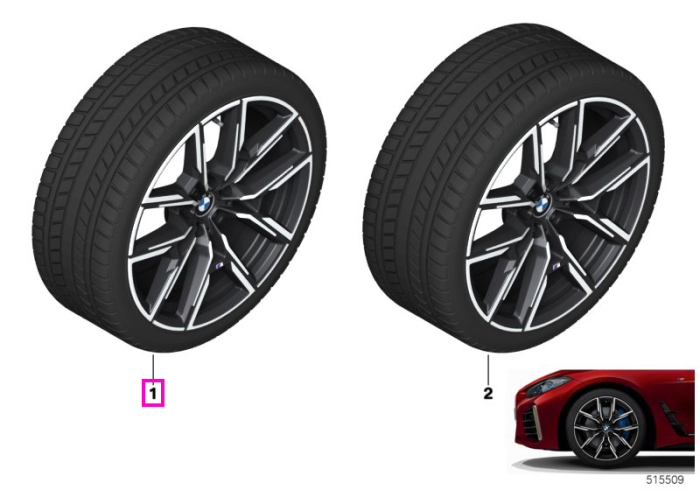 Roată completă de iarnă - M Y-Spoke 859M (bright turned, flow forming) cu anvelopa Pirelli P-Zero Winter - 255/40R19 100V XL - BMW Seria 4/i4 G26 - punte spate