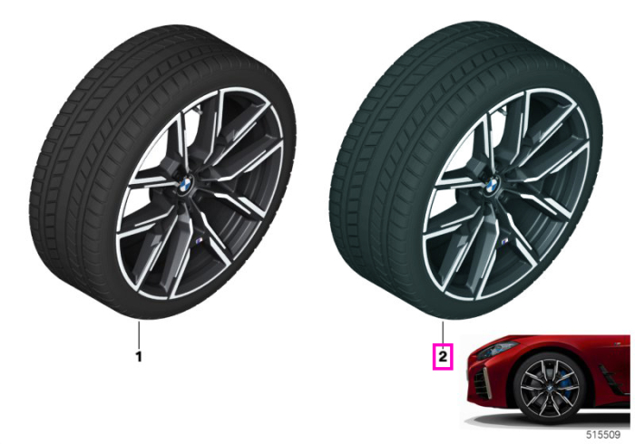 Roată completă de iarnă - M Y-Spoke 859M (bright turned, flow forming) cu anvelopa Goodyear Ultra Grip Performance + - 255/40R19 100W XL - BMW i4 G26 BEV - punte spate