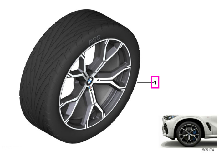 Set roți complete de vară - M Y-Spoke 741M (bright turned) cu anvelopa Hankook Ventus S1 evo3 SUV HRS - 275/40R21 107Y XL FA / 315/35R21 111Y XL RA - BMW X5/X6 G05/G06/G18 LCI