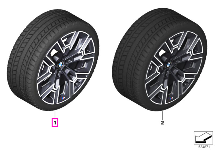 Roată completă de iarnă - M Aerodynamic wheel 939M (bright turned) cu anvelopa Pirelli P-Zero Winter - 245/40R20 99V XL - BMW Seria 5 G60/G61 - punte față