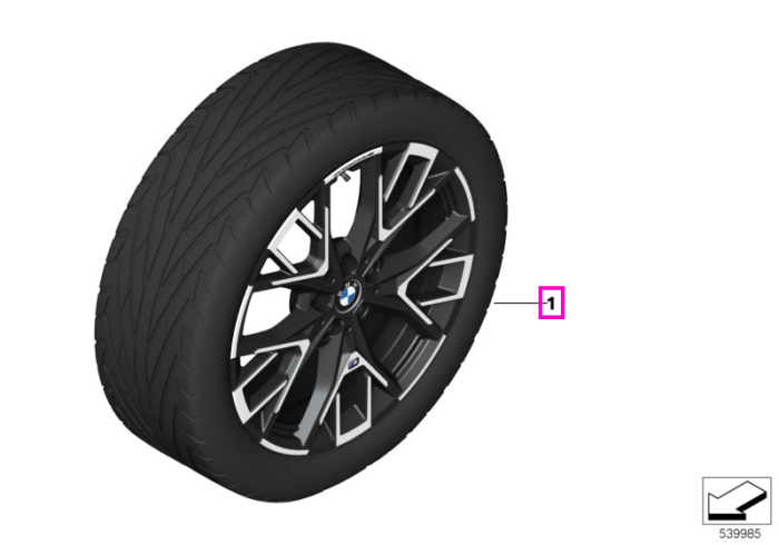 Set roți complete de vară - M Performance Y-Spoke 979M (bright turned, flow forming) cu anvelopa Goodyear Eagle F1 Asymmetric 6 - 235/40R19 96Y XL - BMW Seria 1 F70/Seria 2 Gran Coupé F74