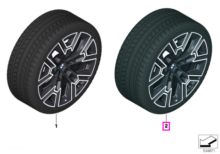 Roată completă de iarnă - M Aerodynamic wheel 939M (bright turned) cu anvelopa Continental Winter Contact TS860S - 275/35R20 102H XL - BMW Seria 5 G60/G61 - punte spate
