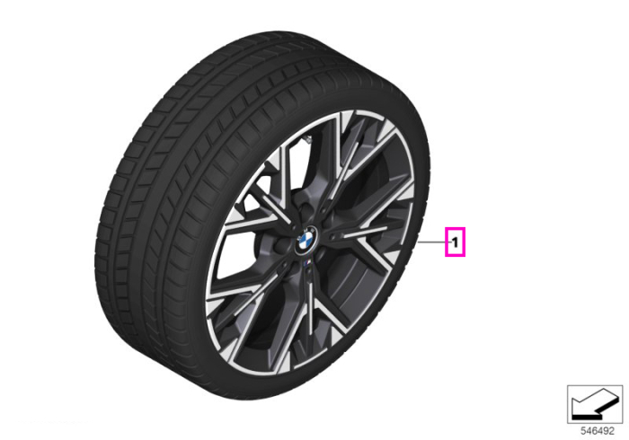 Roată completă de iarnă - M Y-Spoke 975M (bright turned) cu anvelopa Bridgestone Blizzak LM005 - 225/45R18 95V XL - BMW Seria 1 F70/Seria 2 Gran Coupé F74
