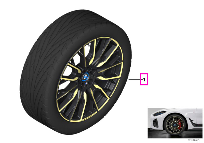 Set roți complete de vară - M Performance Double Spoke 868M (bright milled, flow forming) cu anvelopa Goodyear Eagle F1 Asymmetric 5 - 245/35R20 95Y XL HL 255/35R20 100Y XL - BMW i4 G26 BEV