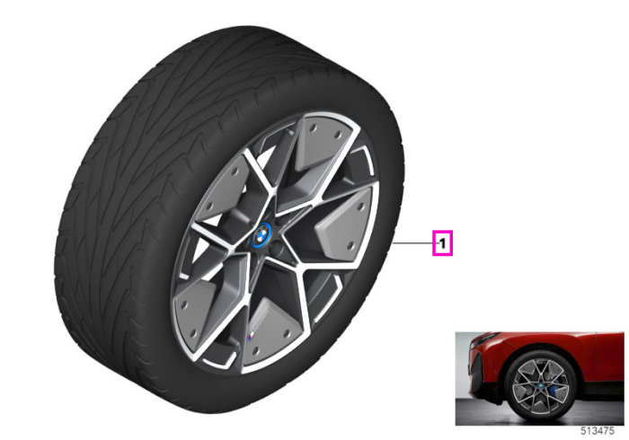 Set roți complete de vară - M Performance Aerodynamic Wheel Carbon 1022M (bright milled, flow forming) cu anvelopa Pirelli P ZERO E - 275/40R22 107Y XL - BMW iX I20