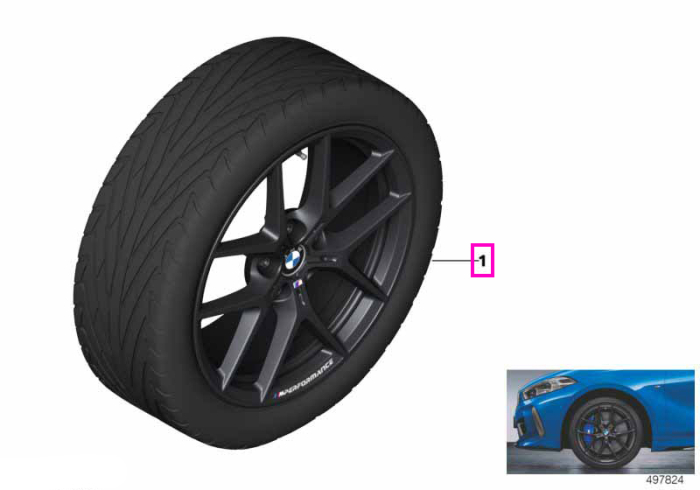 Set roți complete de vară - M Performance Y-Spoke 554M (forged) cu anvelopa Bridgestone Turanza 6 - 225/45R18 95Y XL - BMW Seria 1 F70/Seria 2 Gran Coupé F74 - Jante forjate