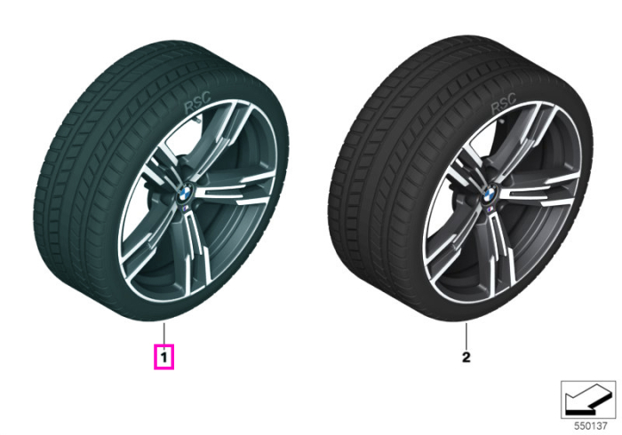 Roată completă de iarnă - M Double Spoke 848M (bright turned, flow forming) cu anvelopa Continental Winter Contact TS860S SSR - 225/45R18 95V XL - BMW Seria 3/4 G20/G21/G22/G23/G42 - punte față