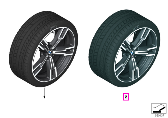 Roată completă de iarnă - M Double Spoke 848M (bright turned, flow forming) cu anvelopa Continental Winter Contact TS860S SSR - 255/40R18 99V XL - BMW Seria 3/4 G20/G21/G22/G23/G42 - punte spate