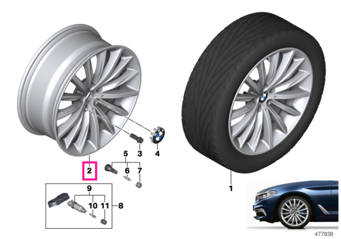 Janta aliaj usor - Multi Spoke 633 - Argintiu (Reflex Silver) - 8Jx19 ET:30 - BMW Seria 5 G30 G31 G38