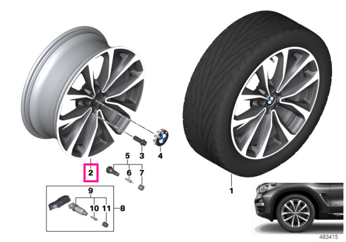 Janta din aliaj usor - V Spoke 692 - Bicolor Gri (FerricGrey/Glanzgedreht) - 7,5JX19  ET:32 - BMW X3 G01 G08, X4 G02