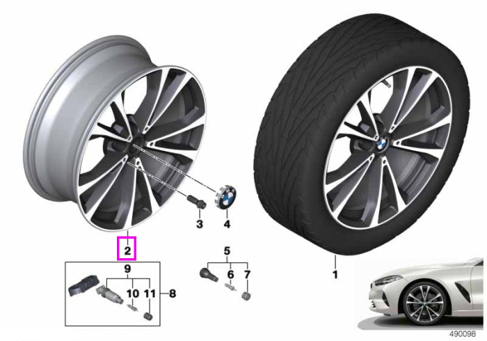 Janta din aliaj usor - V Spoke 733 - Gri (OrbitGrey) - 8Jx20 ET:26 - BMW Seria 8 G14 G15 G16