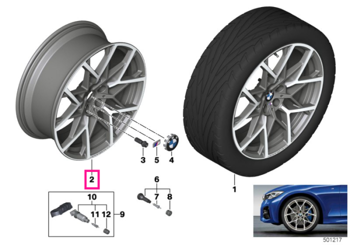 Janta aliaj usor - M Performance Y-Spoke 795 - Gri (FerricGrey) - 8Jx20 ET:27 - BMW Seria 2 G42, Seria 3 G20, Seria 4 G22	