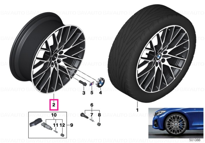 Janta aliaj usor - M Performance Cross Spoke 794M - Bicolor Negru (Black/Bright Turned) - 8,5Jx20 ET:40 - BMW Seria 2 G42, Seria 3 G20, Seria 4 G22	