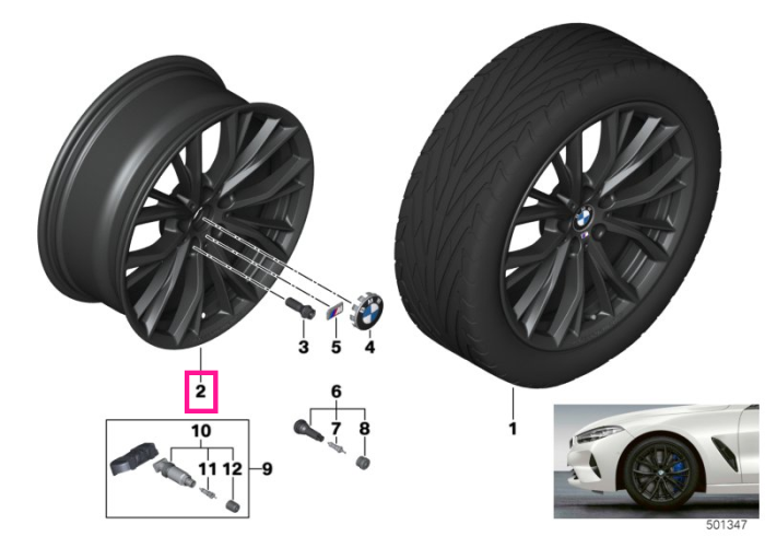 Janta aliaj forjat - M Performance Double Spoke 786M - Negru Mat (Jet Black Matt) - 8Jx19 ET:30 - BMW Seria 5 G30 G31 G38, Seria 8 G14 G15 G16