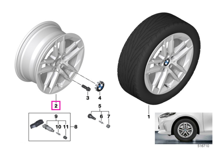 Janta aliaj usor - Double Spoke 186 - Argintiu (Refined Silver) - 7Jx16 ET:41 - BMW Seria 2 U06 Active Tourer