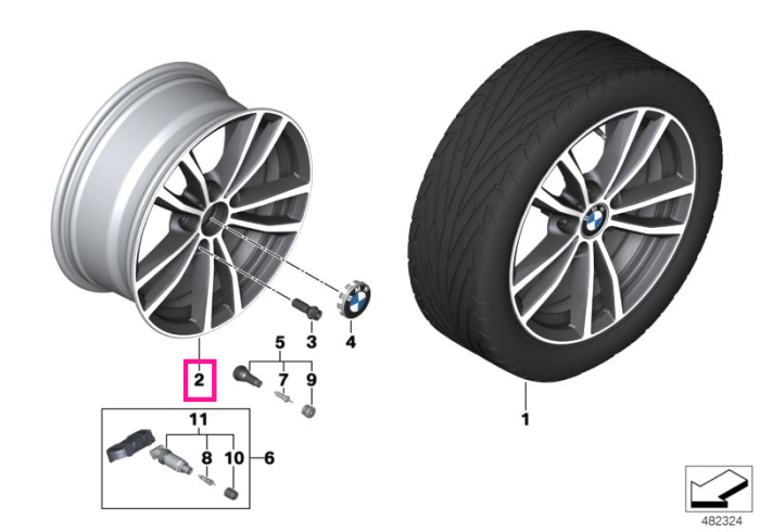 Janta aliaj usor - Double Spoke 725 - Negru/Argintiu (Jet Black Sol. Paint) - 7,5JX17 ET:43 - BMW Seria 1 F20 F21, Seria 2 F22 F23