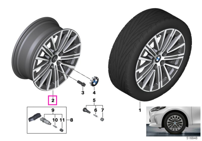 Janta aliaj usor - V-Spoke 833 - Bicolor Gri (Gunmetal Grey/Bright Turned) - 7Jx17 ET:41 - BMW Seria 2 U06 Active Tourer
