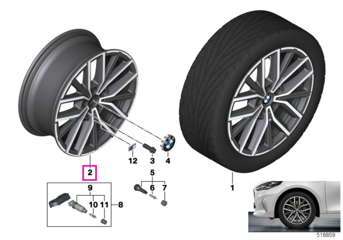 Janta aliaj usor - M Performance Double Spoke 838M - Bicolor Gri (Midnight Grey/Bright Turned) - 7,5Jx18 ET:50 - Seria 2 U06 Active Tourer, X1 U11 U12, X2 U10