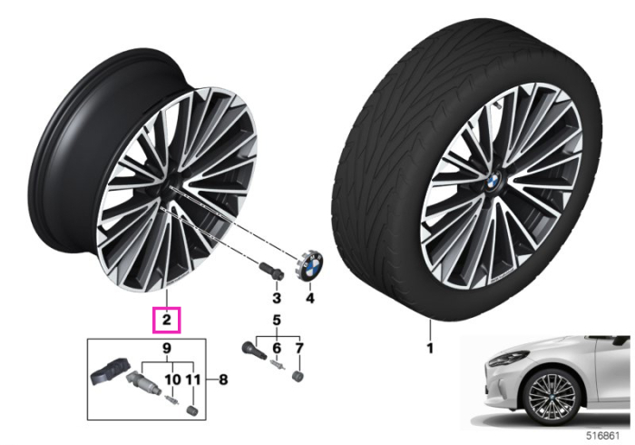 Janta aliaj usor - Multi-Spoke 839 - Bicolor Negru (Jet Black Uni/Bright Turned) - 8Jx19 ET:46 - BMW Seria 2 U06 Active Tourer