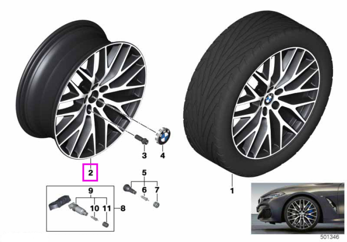 Janta din aliaj usor - Cross Spoke 636 - Bicolor Negru/Argintiu (Jet Black/Bright Turned) - 9Jx20 ET:41 - BMW Seria 8 G14 G15 G16	