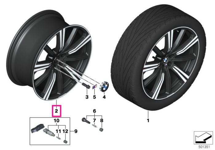 Janta aliaj usor - M Performance Star Spoke 749M - Negru Mat (Matt Black) - 9,5Jx22 ET:37 - BMW X5 G05, X6 G06	