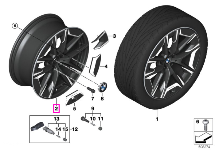 Janta din aliaj usor - Aerodynamic Wheel 1001I - Bicolor Negru/Argintiu (Jet Black Sol. Paint/Bright Turned) - 9Jx20 ET:44 - BMW Seria 5 G30 LCI G31 LCI - Punte Spate