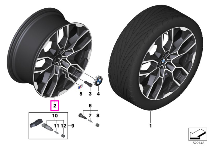 Janta din aliaj usor - M Performance Double Spoke 913M - Bicolor Gri/Argintiu (Midnight Grey/Bright Turned) - 10,5Jx22 ET:43 - BMW X7 G07 LCI - Punte Spate