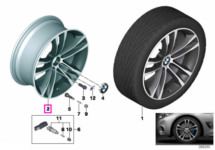 Janta aliaj usor - M Performance Double Spoke 598M - Gri (Orbitgrey) - 9Jx19 ET:42 - BMW Seria 3 F34 GT - punte spate