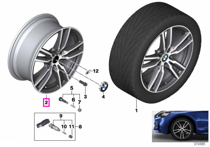 Janta aliaj usor - M Performance  Double Spoke 486M - Bicolor Gri/Argintiu (Ferricgrey/Bright Turned) - 8Jx18 ET:57 - BMW Seria 1 F52, Seria 2 F45 F46