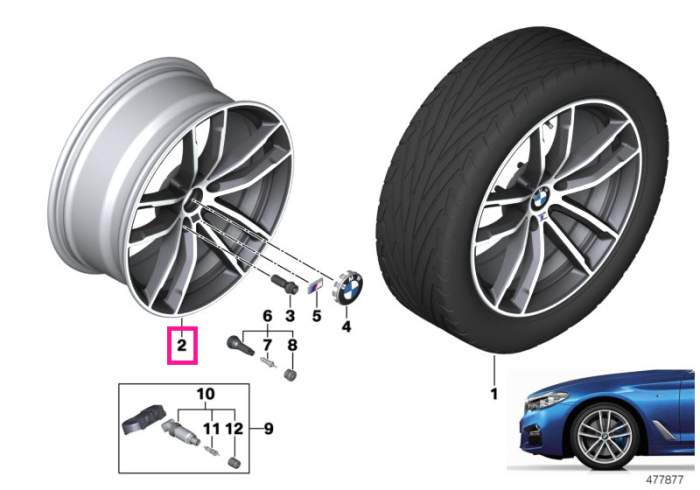 Janta aliaj usor - M Performance Double Spoke 662M - Bicolor Gri (Ferricgrey/Bright Turned) - 9Jx18 ET:44 - BMW Seria 5 G30 G31 G38	