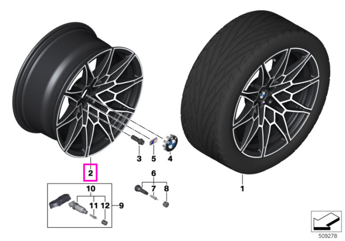 Janta aliaj usor - M Performance Double Spoke 826M - Bicolor Negru (Jet Black Sol Paint/Bright Turned) - 9,5Jx19 ET:20 - BMW Seria 3 G80 G81 M3, Seria 4 G82 G83 M4