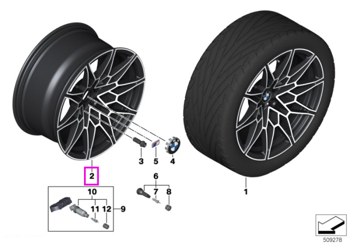 Janta aliaj usor - M Performance Double Spoke 826M - Negru (Jet Black Uni) - 9,5Jx19 ET:20 - BMW Seria 2 G87M2, Seria 3 G80M3 G81M3, Seria 4 G82M4 G83M4	