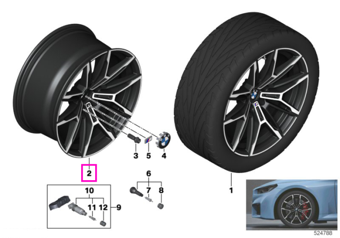 Janta aliaj usor - M Performance Double Spoke 930M - Bicolor Negru/Argintiu (Black II Uni / Bright Turned) - 9,5Jx19 ET:20 - BMW Seria 2 G87M2, Seria 4 G82M4