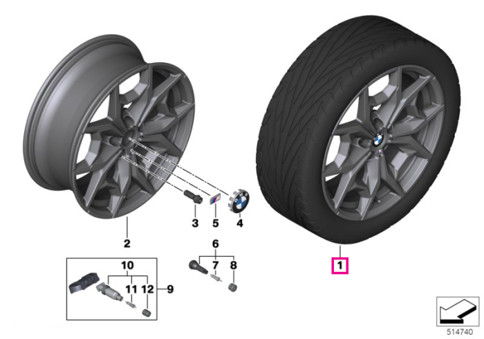 Janta aliaj usor - M Performance Y-Spoke 887M - Gri (Midnight Grey) - 7,5Jx19 ET:32 - BMW X3 G01 G08, X4 G02