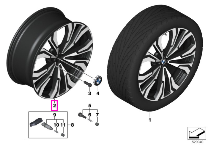 Janta din aliaj usor - V-spoke 914I - Bicolor Negru/Argintiu (Jet Black Sol Paint / Bright Turned) - 10,5Jx23 ET:43 - BMW X7 G07 - Punte spate