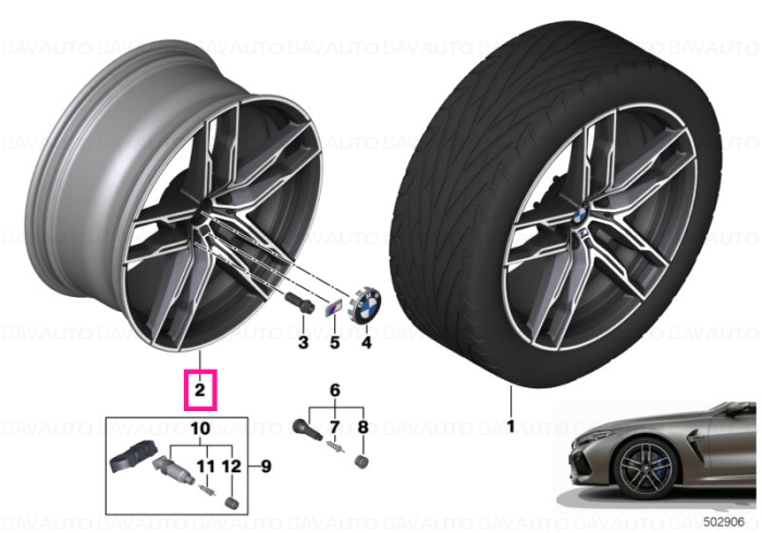 Janta aliaj usor - M Performance Double Spoke 810M - Negru (Jet Black Sol. Paint) - 10,5Jx20 ET:28 - BMW Seria 5 F90M5, Seria 8 F91M8 F92M8 F93M8	
