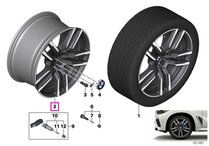 Janta aliaj usor - M Performance Double Spoke 808M - Bicolor/Gri - 11Jx21 ET:48 - BMW X5 M F95, X6 M F96