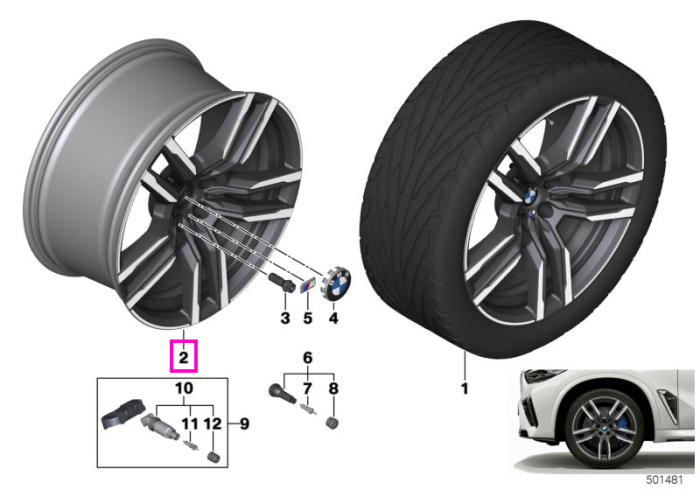 Janta aliaj usor - M Performance Double Spoke 808M - Gri (Orbitgrey) - 10,5Jx21 ET:31 - BMW X5 M F95, X6 M F96 - Punte fata