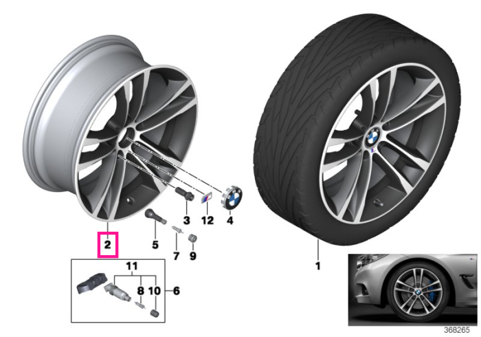 Janta aliaj usor - M Performance Double Spoke 598M - Negru (Jet Black Sol Paint) - 8JX19 ET:30 - BMW Seria 3 F34 GT - Punte fata