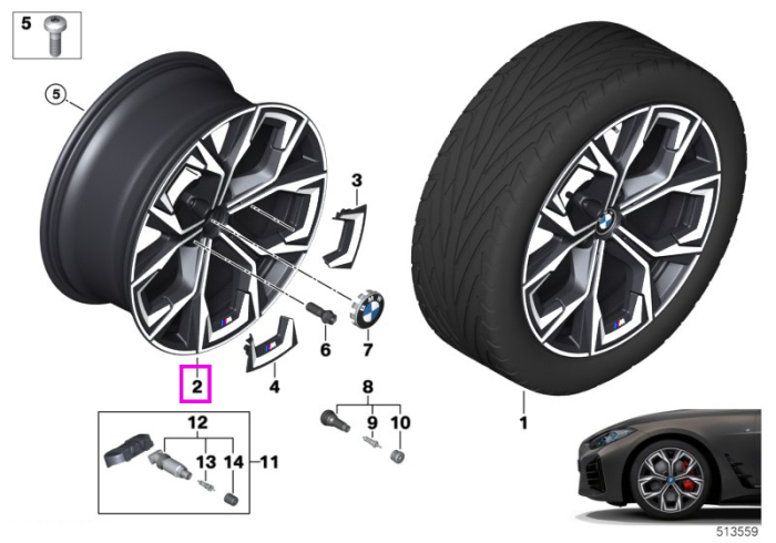 Janta din aliaj usor - M Performance Aerodynamic Style 860M - Bicolor Gri (Midnight Grey/Bright Turned) - 8,5Jx19 ET:35 - BMW Seria 4 G26, i4 G26