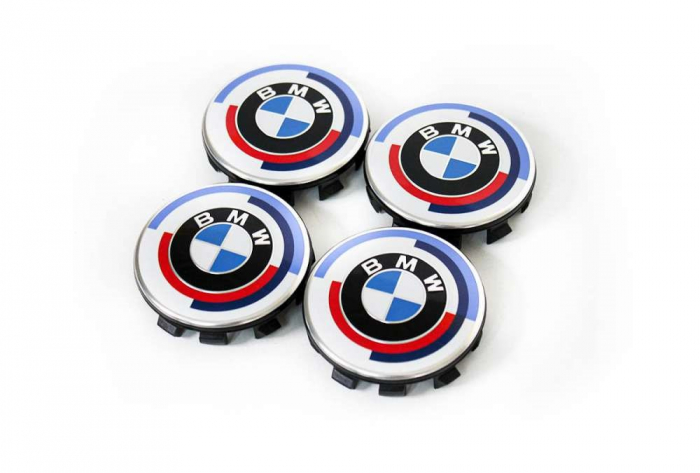 Set capace emblema roata BMW 50 ani M cu diametru de 55 mm
