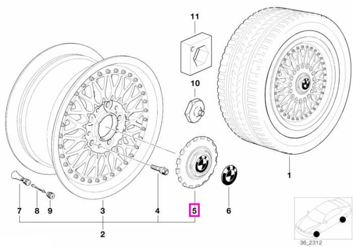 Capac butuc janta Cross Spoke - BMW Seria 3 E36, Seria 5 E34 E39, Seria 7 E32 E38, Seria 8 E31, Z3 E36